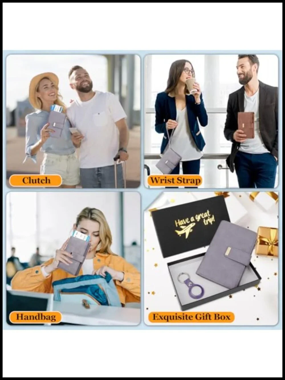 PU Leather Passport Holder with RFID Blocking & Airtag Slot for Travel